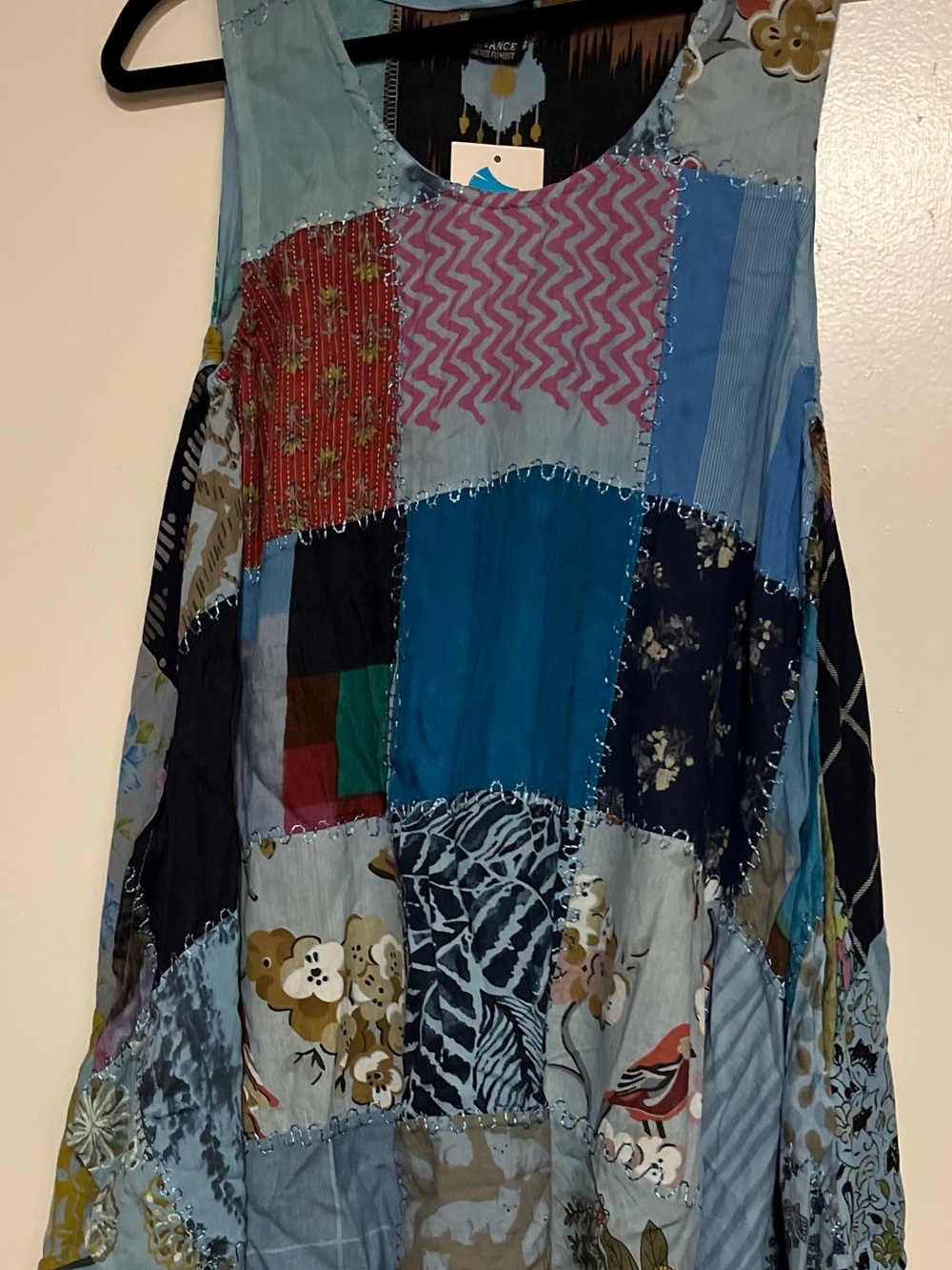 Patchwork Boho Maxi Dress in Mixed Blues & Multicolor